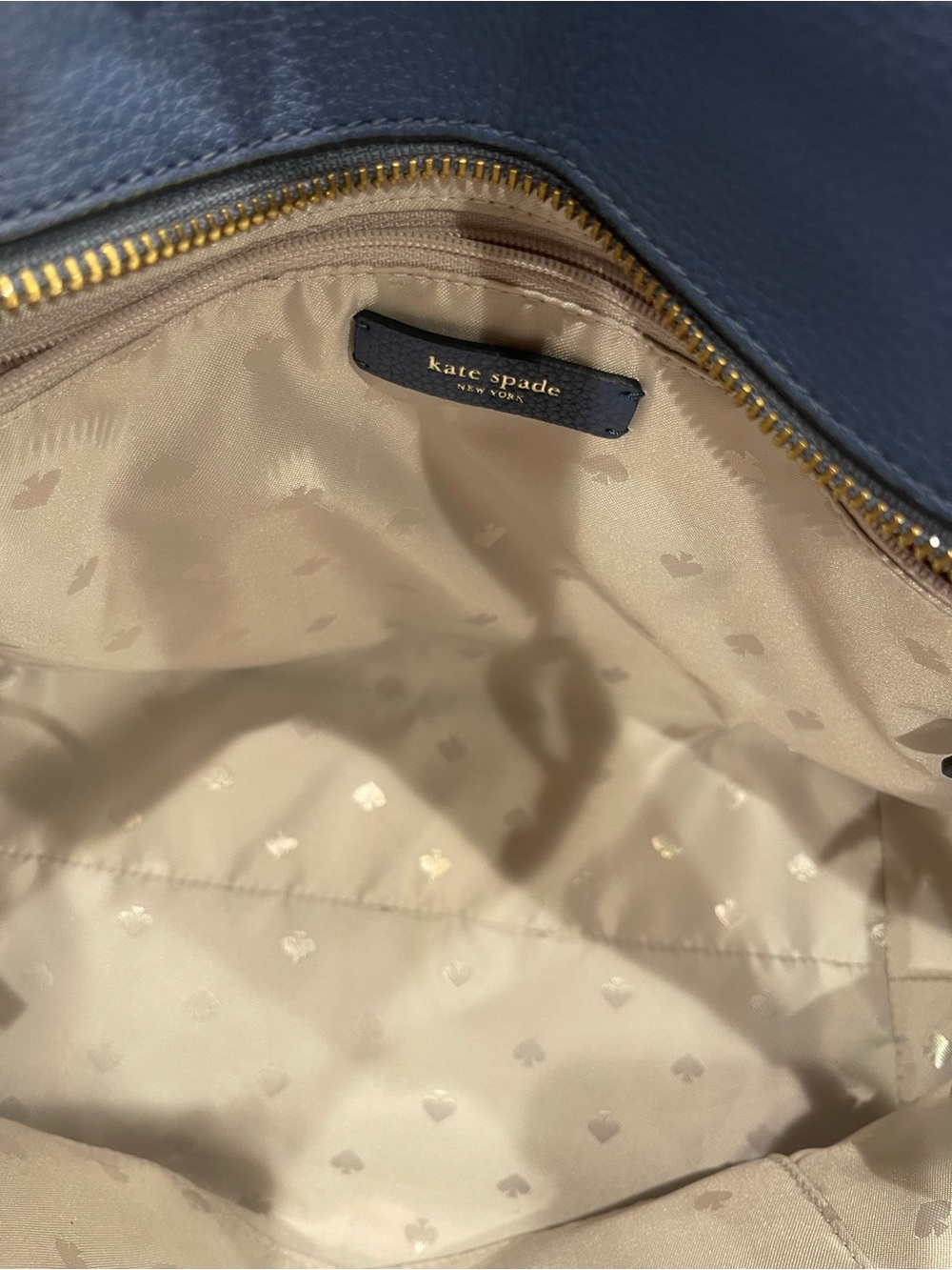 kate spade navy pebbled leather tote with gold logo - Picture 5 of 14